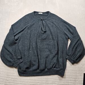 Easel Sweater Womens Small Over Sized Balloon Sleeve Keyhole Front Blue